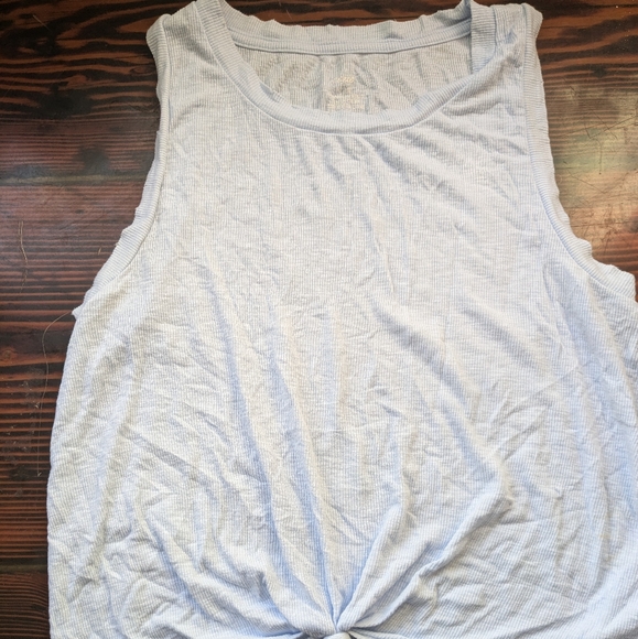 aerie Tops - Aerie Ribbed Knot-Front Tank Top – Light Blue, Size M